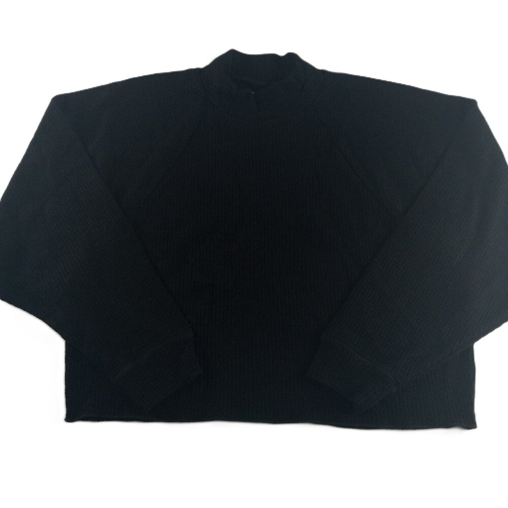 Chaser Women's Raglan Mock Neck Crop Top Size Small Black Long Sleeve Thermal